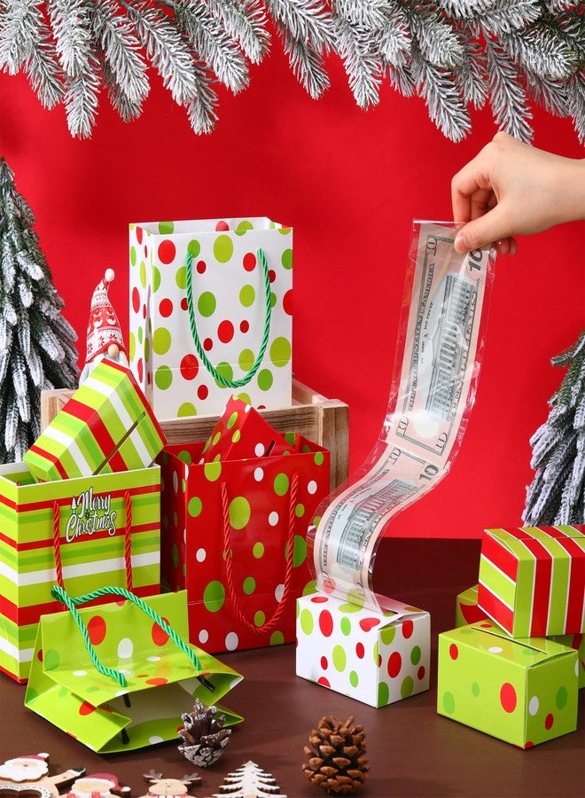 Cholemy مجموعة تشوليمي المكونة من 12 صندوق نقود أحمر وأخضر لعيد الميلاد، صندوق هدايا نقود مفاجئ لعيد الميلاد مع 240 كيس شفاف لتوزيعات ألعاب حفلات عيد الميلاد (لطيف) - Image 4